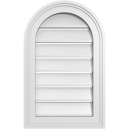Ekena Millwork Round Top Surface Mount PVC Gable Vent: Functional, w/ 2"W x 1-1/2"P Brickmould Frame, 14"W x 22"H GVPRT14X2202SF